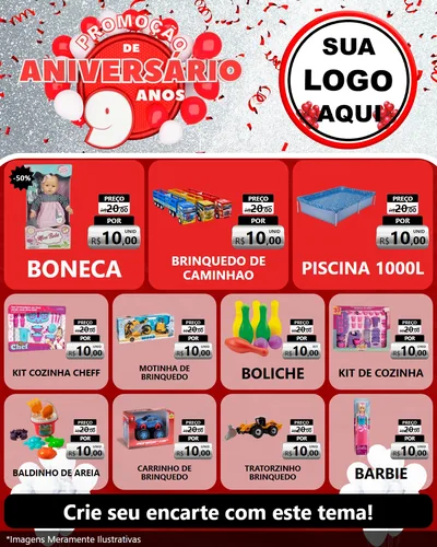 Modelo de Rede Social para Feed Instagram com o tema Promoção de Aniversário - 9 Anos para Brinquedos