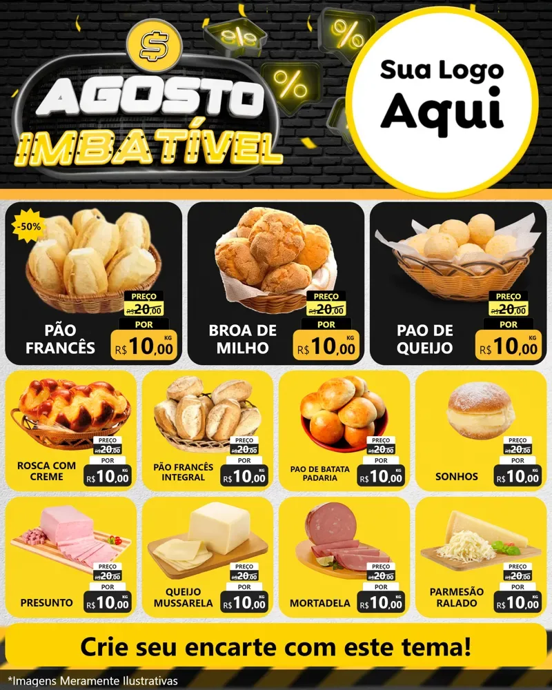Modelo de Rede Social para Feed Instagram com o tema Agosto Imbatível para Padaria
