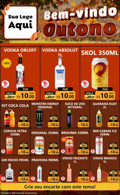 Modelo de Encarte para Encarte Grande com o tema Bem-vindo Outono para Distribuidora de bebidas