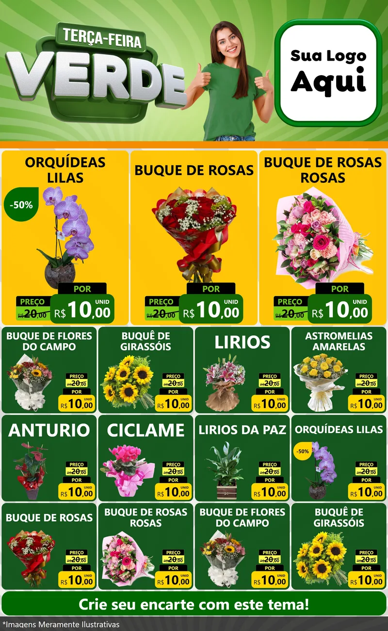 Modelo de Encarte para Encarte Grande com o tema Terça - Feira Verde para Floricultura e jardim