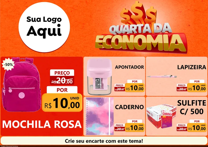 Modelo de Encarte para Encarte A4 Horizontal com o tema Quarta da Economia para Papelaria