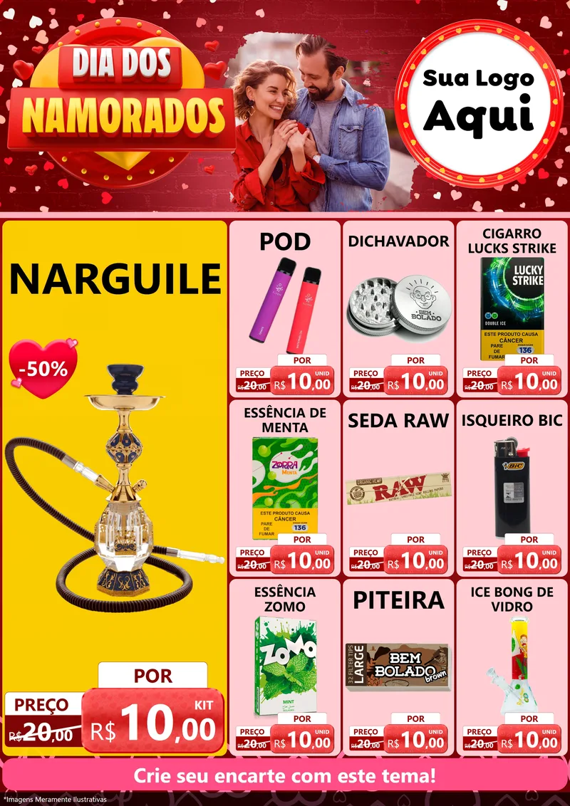 Modelo de Encarte para Encarte A4 Vertical com o tema Dia Dos Namorados para Tabacaria