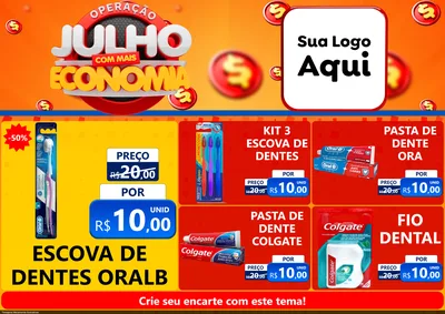 Modelo de Encarte para Encarte A4 Horizontal com o tema Operação Julho Com Mais Economia para Higiene Pessoal
