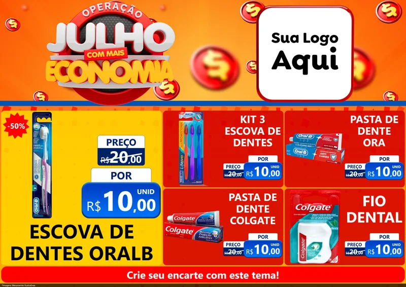 Modelo de Encarte para Encarte A4 Horizontal com o tema Operação Julho Com Mais Economia para Higiene Pessoal