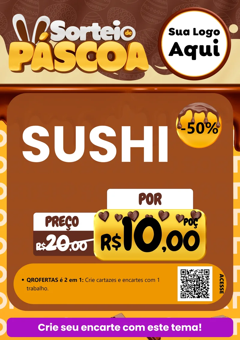 Modelo de Cartaz para Cartaz A4 Vertical com o tema Sorteio de Páscoa para Comida japonesa