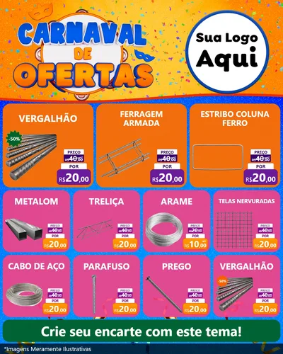 Modelo de Rede Social para Feed Instagram com o tema Carnaval de Ofertas para Ferragens