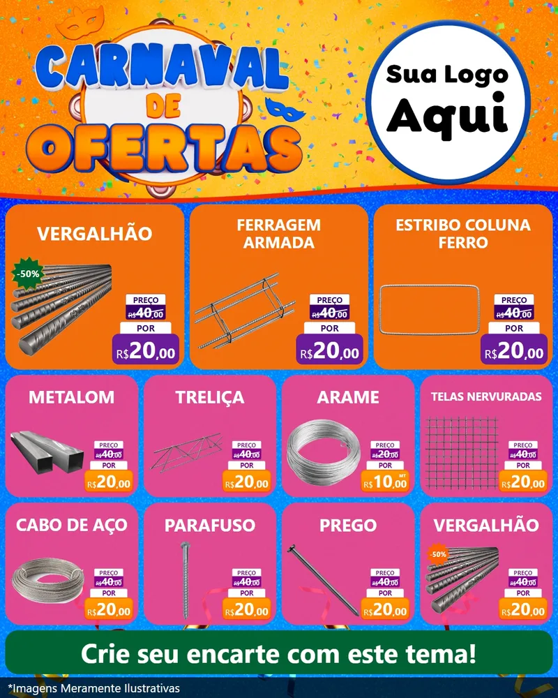 Modelo de Rede Social para Feed Instagram com o tema Carnaval de Ofertas para Ferragens
