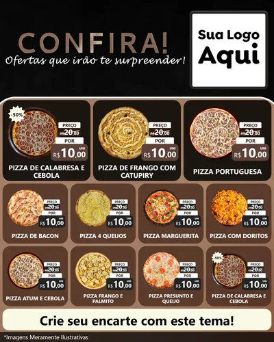 Modelo de Rede Social para Feed Instagram com o tema Confira! Ofertas que irão te surpreender! para Pizzaria