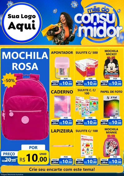 Modelo de Encarte para Encarte A4 Vertical com o tema Mês do Consumidor para Papelaria