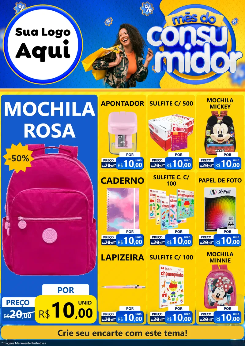 Modelo de Encarte para Encarte A4 Vertical com o tema Mês do Consumidor para Papelaria