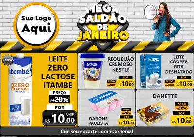 Modelo de Encarte para Encarte A4 Horizontal com o tema Mega Saldão de Janeiro para Frios e Laticínios