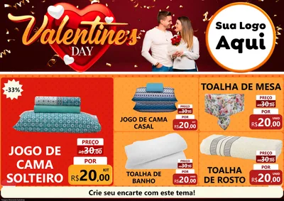 Modelo de Encarte para Encarte A4 Horizontal com o tema Valentine's Day para Cama, Mesa e Banho