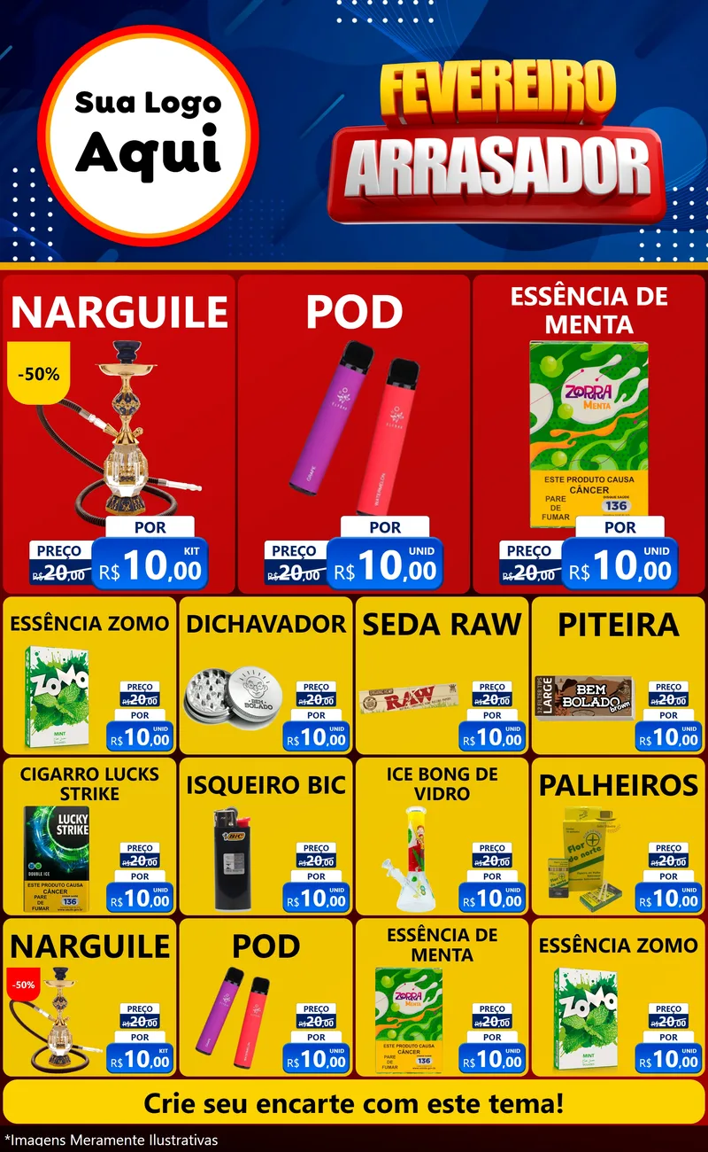 Modelo de Encarte para Encarte Grande com o tema Fevereiro Arrasador para Tabacaria