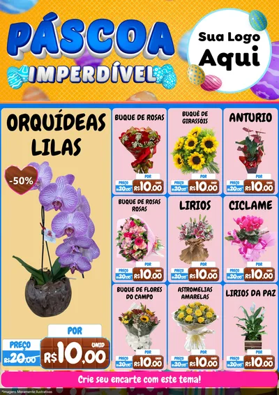 Modelo de Encarte para Encarte A4 Vertical com o tema Páscoa Imperdível para Floricultura e jardim