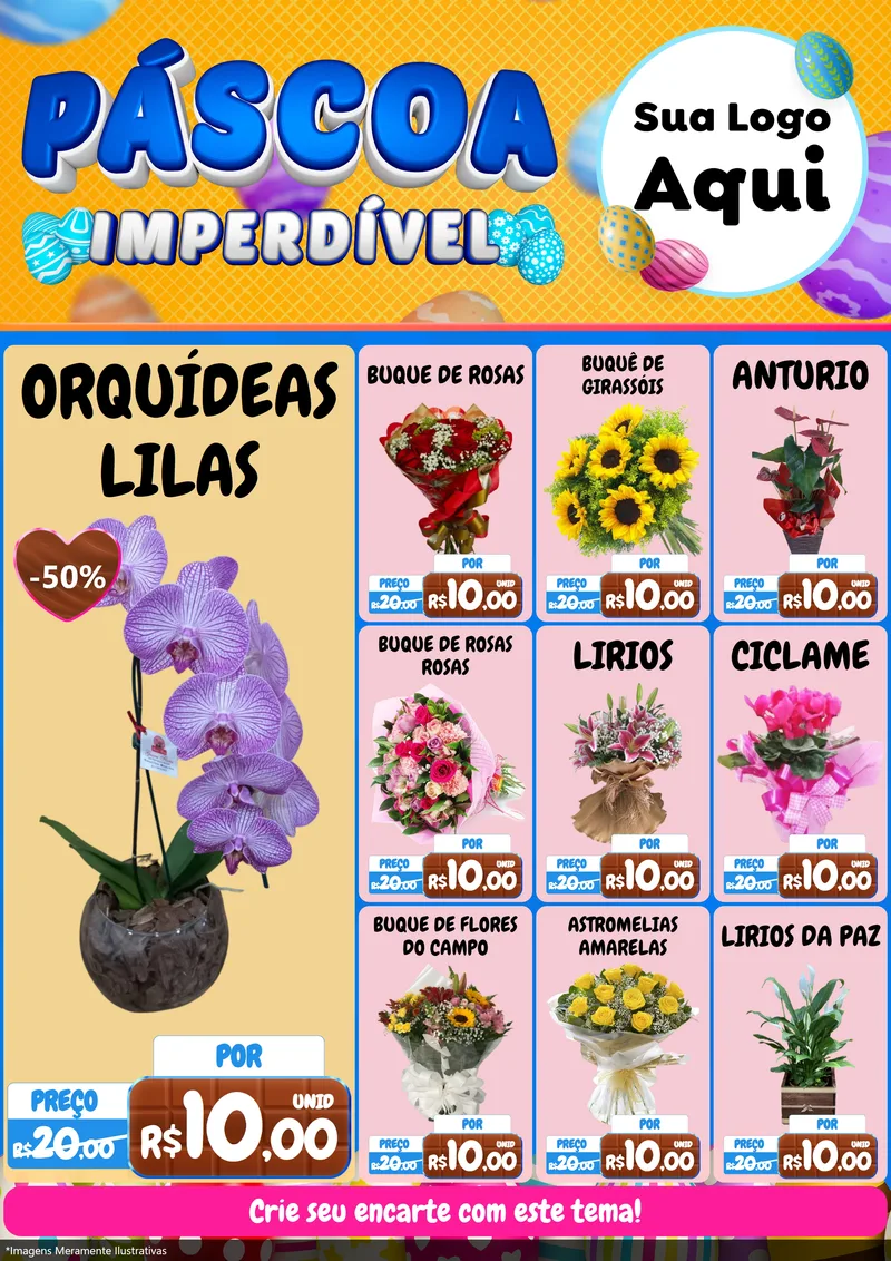 Modelo de Encarte para Encarte A4 Vertical com o tema Páscoa Imperdível para Floricultura e jardim