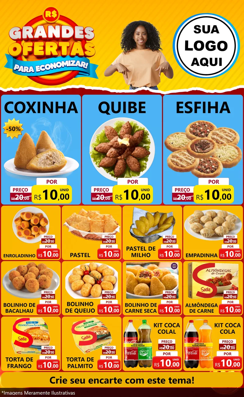 Modelo de Encarte para Encarte Grande com o tema Grandes Ofertas Para Economizar! para Salgadaria