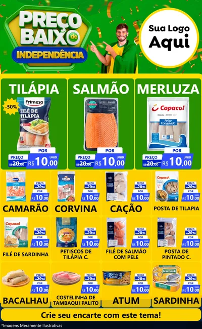 Modelo de Encarte para Encarte Grande com o tema Preço Baixo de Independência para Peixaria