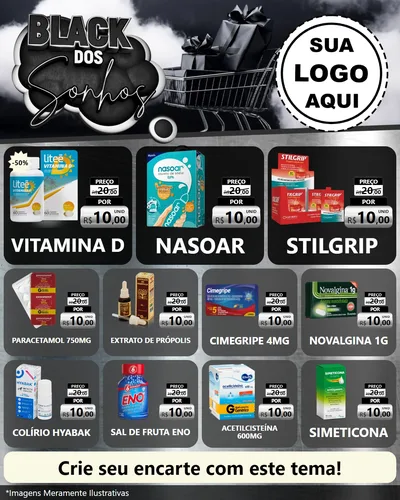 Modelo de Rede Social para Feed Instagram com o tema Black dos Sonhos para Farmácia