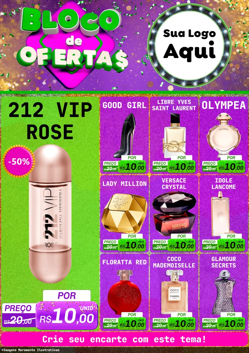 Modelo de Encarte para Encarte A4 Vertical com o tema Bloco de Ofertas para Perfumes