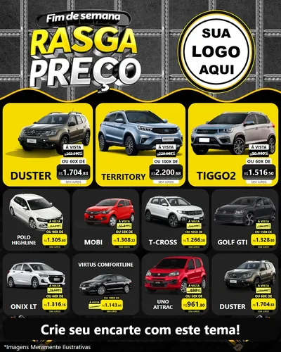 Modelo de Rede Social para Feed Instagram com o tema Fim de Semana Rasga Preço para Concessionaria de Carros