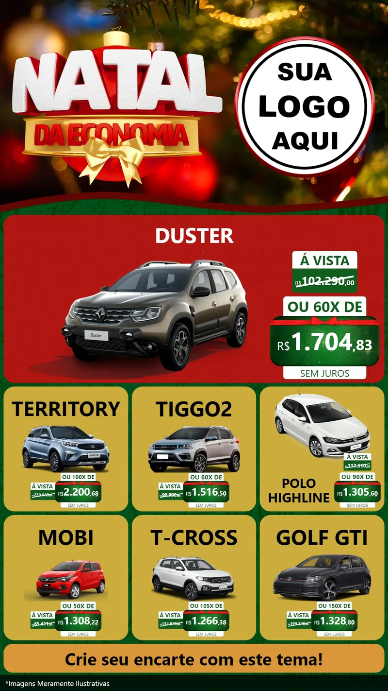 Modelo de Rede Social para Stories com o tema Natal da Economia para Concessionaria de Carros