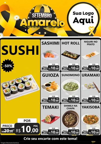 Modelo de Encarte para Encarte A4 Vertical com o tema Setembro Amarelo para Comida japonesa