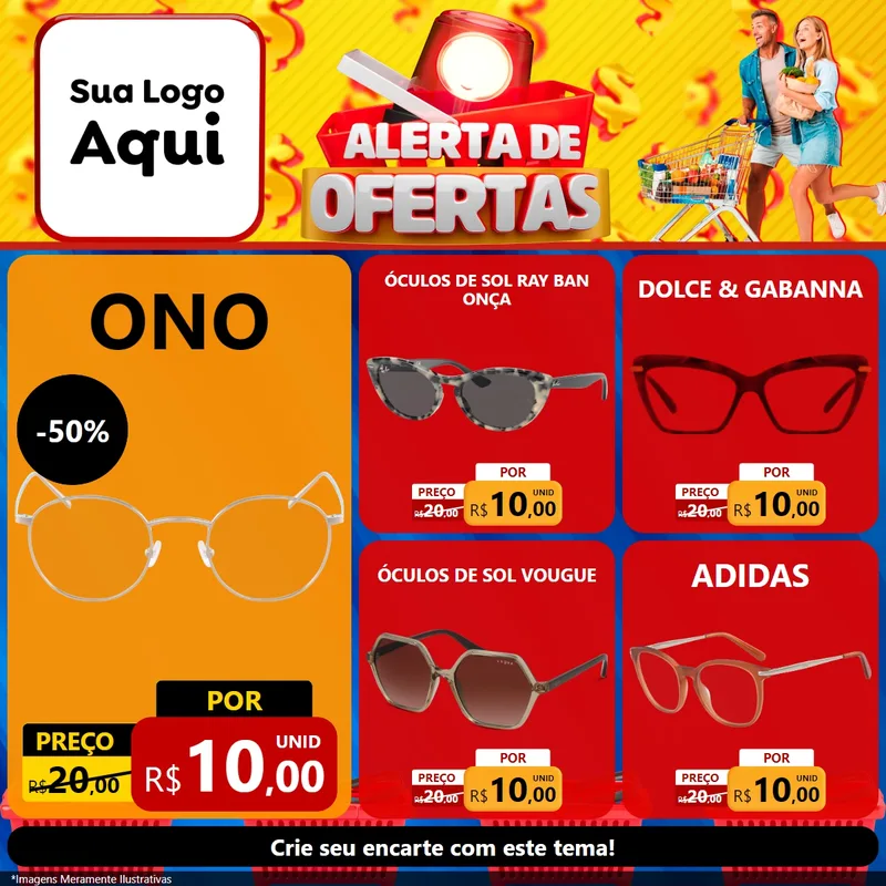 Modelo de Rede Social para Feed Facebook com o tema Alerta de Ofertas para Óticas
