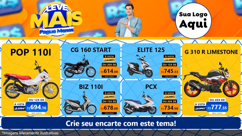 Modelo de TV para TV Horizontal com o tema Leve Mais, Pague Menos para Concessionaria de Motos