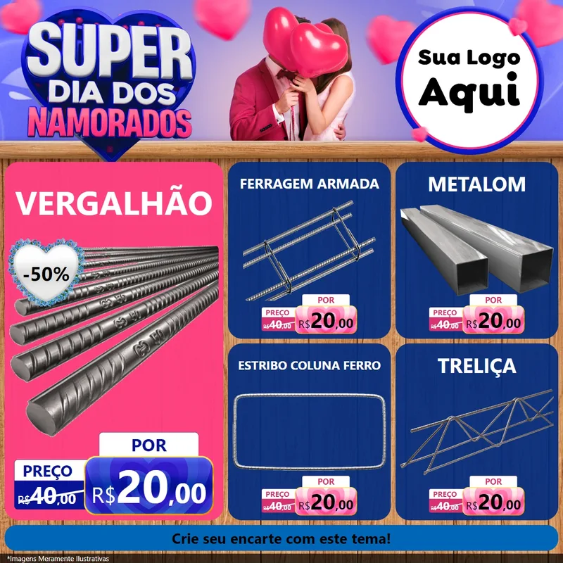 Modelo de Rede Social para Feed Facebook com o tema Super Dia dos Namorados para Ferragens