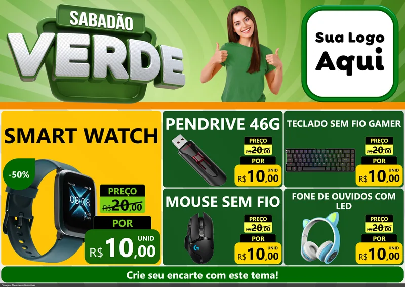 Modelo de Encarte para Encarte A4 Horizontal com o tema Sabadão Verde para Informática