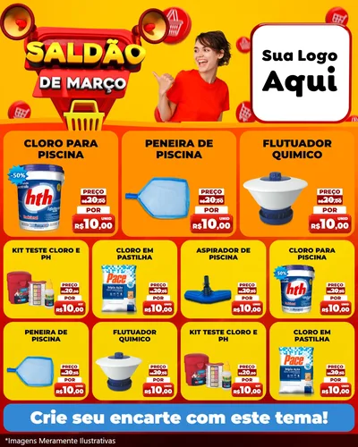 Modelo de Rede Social para Feed Instagram com o tema Saldão de Março para Produtos para Piscina