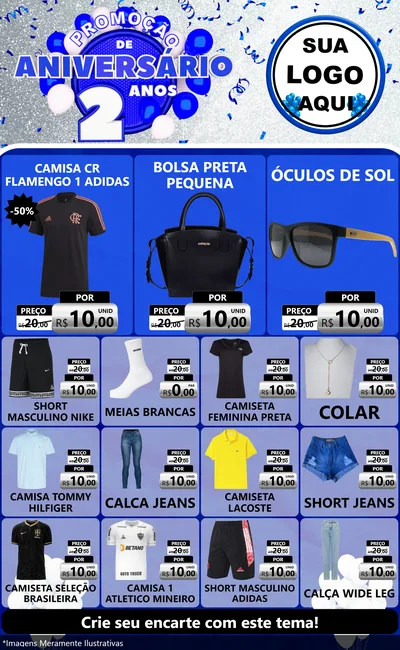 Modelo de Encarte para Encarte Grande com o tema Promoção de Aniversário - 2 Anos para Roupas e acessórios