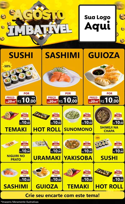 Modelo de Encarte para Encarte Grande com o tema Agosto Imbatível para Comida japonesa
