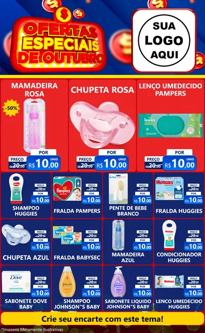 Modelo de Encarte para Encarte Grande com o tema Ofertas Especiais de Outubro para Bebês