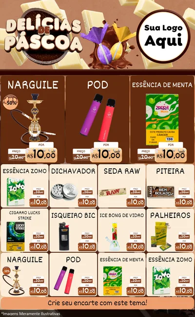 Modelo de Encarte para Encarte Grande com o tema Delícias de Páscoa para Tabacaria
