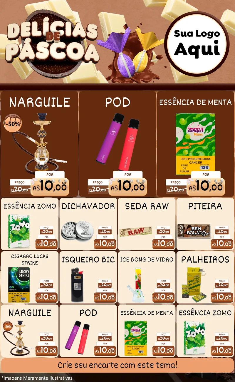 Modelo de Encarte para Encarte Grande com o tema Delícias de Páscoa para Tabacaria