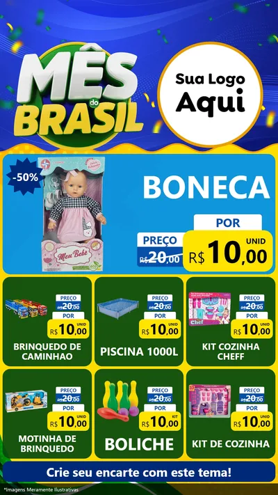 Modelo de Rede Social para Stories com o tema Mês do Brasil para Brinquedos