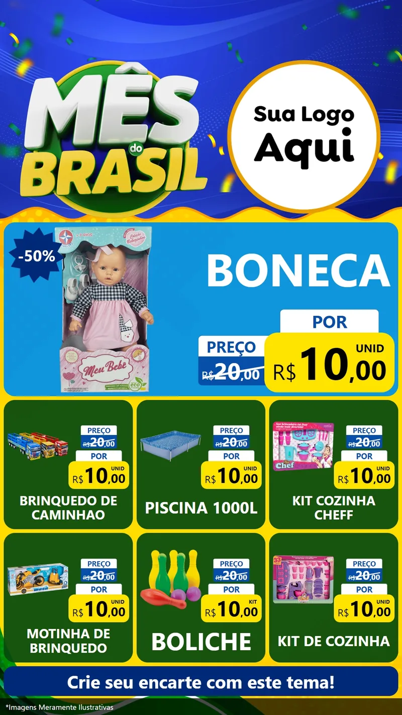 Modelo de Rede Social para Stories com o tema Mês do Brasil para Brinquedos