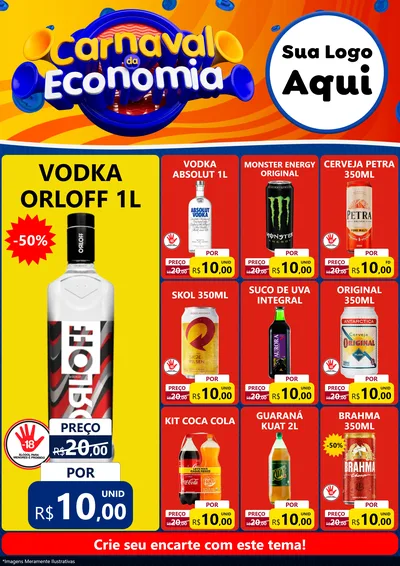 Modelo de Encarte para Encarte A4 Vertical com o tema Carnaval da Economia para Distribuidora de bebidas