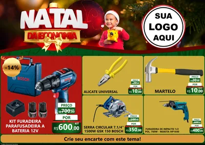 Modelo de Encarte para Encarte A4 Horizontal com o tema Natal da Economia para Maquinas e Ferramentas