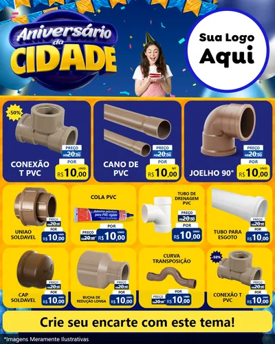 Modelo de Rede Social para Feed Instagram com o tema Aniversário da Cidade para Tubos e conexões