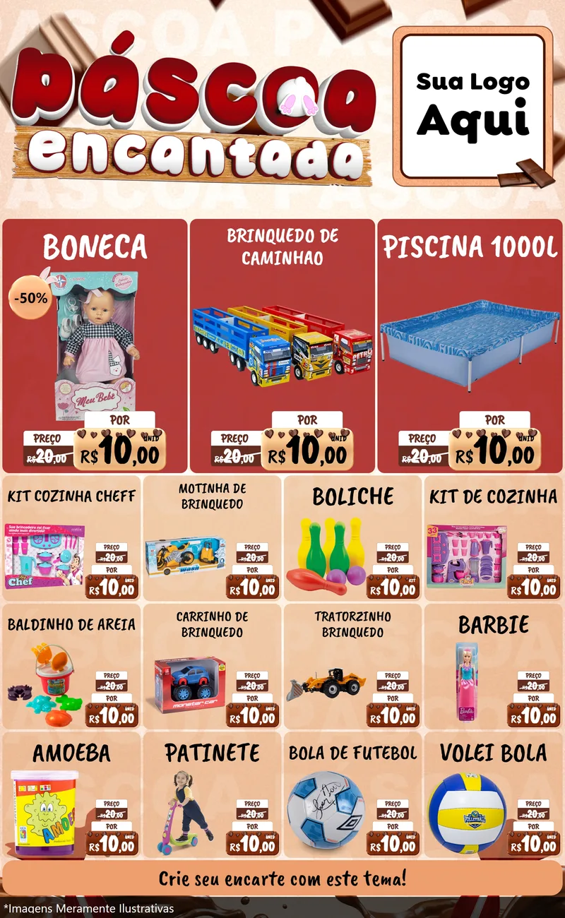 Modelo de Encarte para Encarte Grande com o tema Páscoa Encantada para Brinquedos