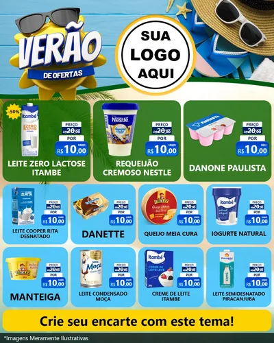 Modelo de Rede Social para Feed Instagram com o tema Verão de Ofertas para Frios e Laticínios