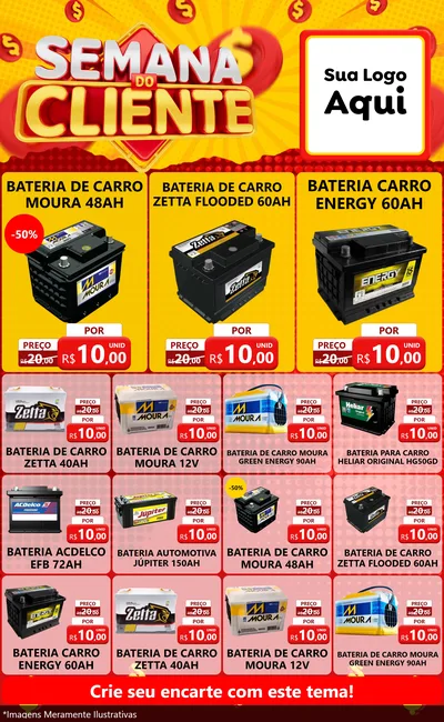 Modelo de Encarte para Encarte Grande com o tema Semana do Cliente para Baterias Elétricas