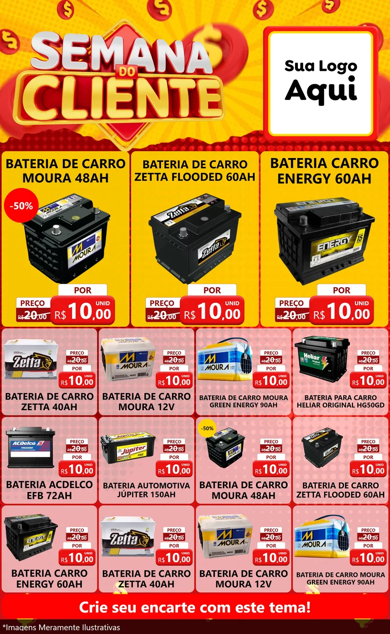 Modelo de Encarte para Encarte Grande com o tema Semana do Cliente para Baterias Elétricas