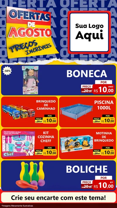 Modelo de TV para TV Vertical com o tema Ofertas de Agosto - Preços Incríveis para Brinquedos