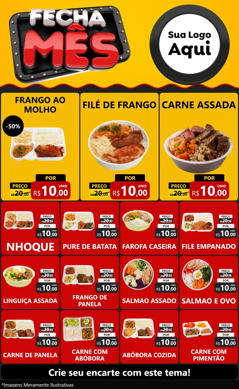 Modelo de Encarte para Encarte Grande com o tema Fecha Mês para Restaurante