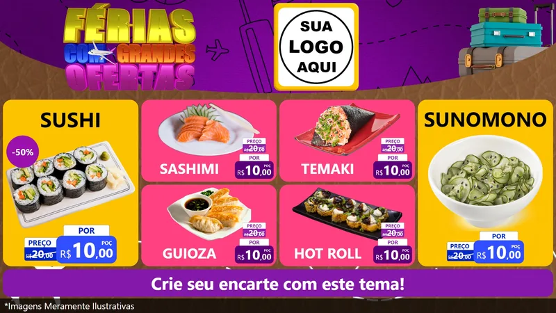 Modelo de TV para TV Horizontal com o tema Férias com Grandes Ofertas para Comida japonesa