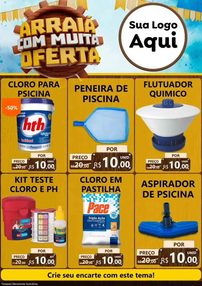 Modelo de Encarte para Encarte A4 Vertical com o tema Ofertas de São João - Junina para Produtos para Piscina