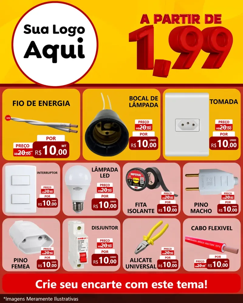 Modelo de Rede Social para Feed Instagram com o tema A Partir de Um e Noventa e Nove - 1,99 para Materiais Elétricos